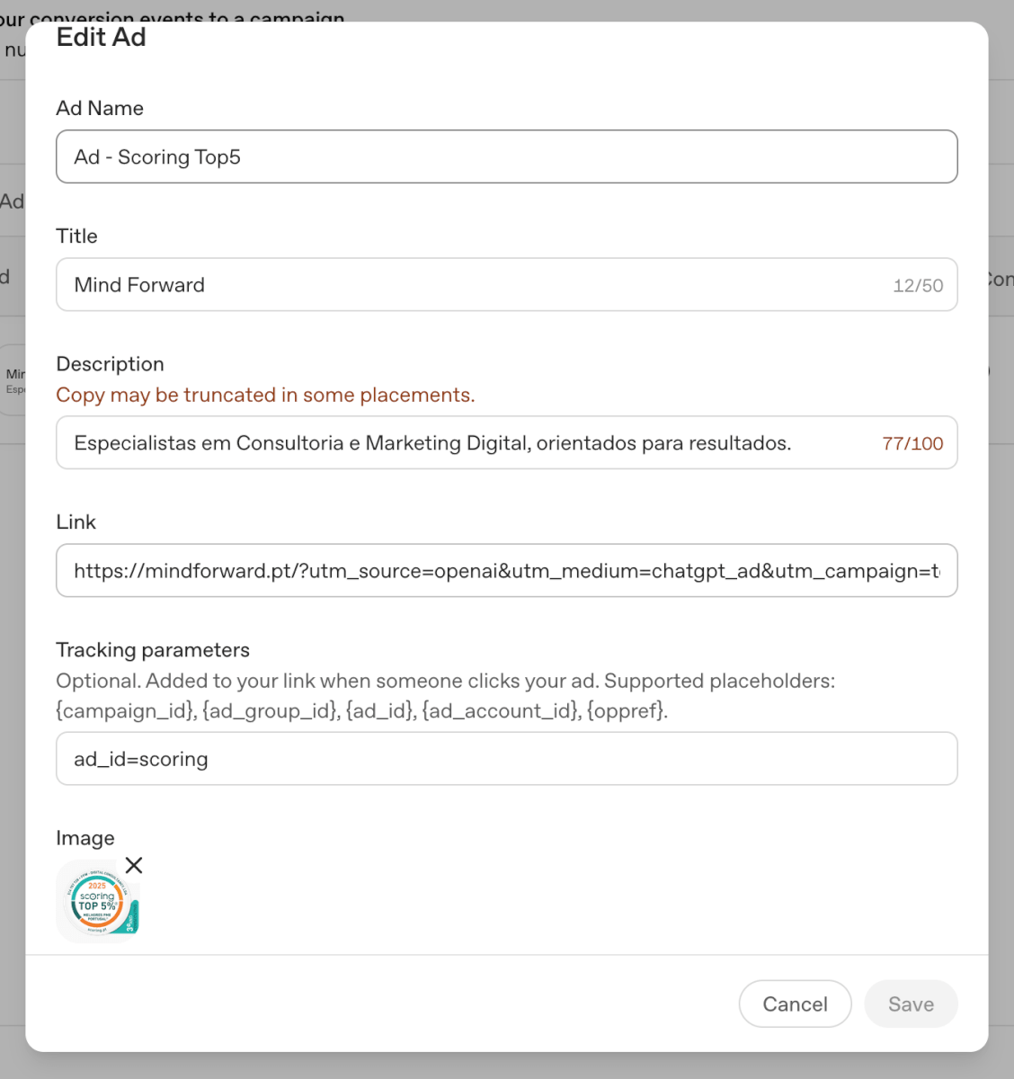 ChatGPT Ads editing